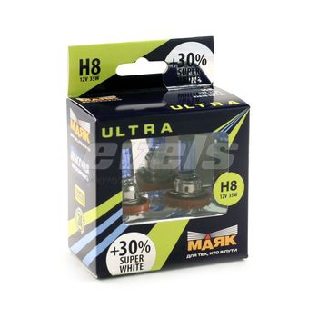 Лампы "Маяк УЛЬТРА" 12V H8 35W (PGJ19-1) Super White +30%